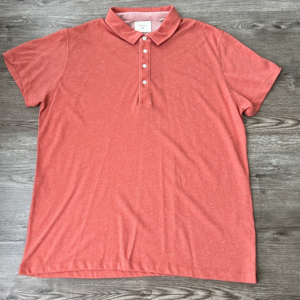 Billy Reid Pensacola Polo Shirt Mens XXL Coral Orange Regular Fit Slub Cotton